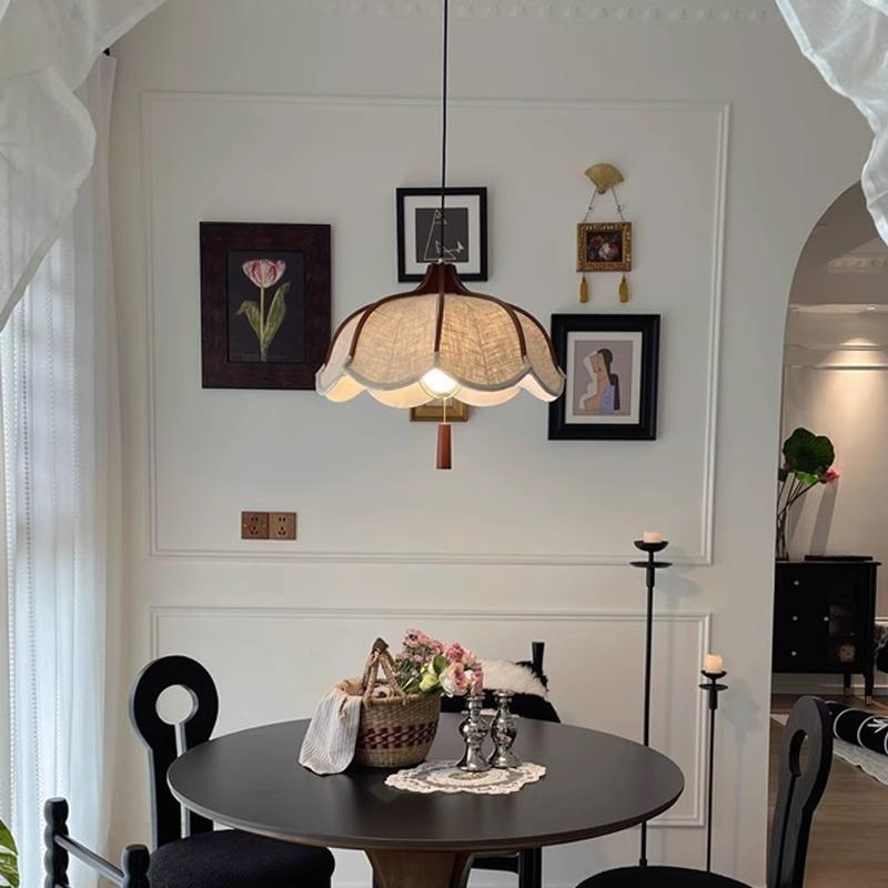 中古复古实木布艺吊灯日式侘寂风主卧室灯设计师吧台茶室餐厅吊灯