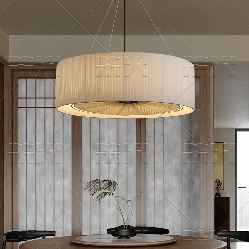 新中式餐厅吊灯北欧奶油风百褶布艺设计艺术卧室灯简约现代客厅灯