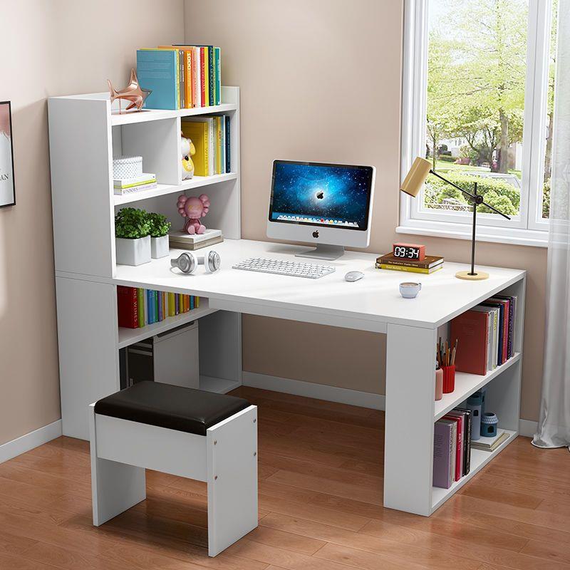 双人书桌书架一体桌子学生学习桌电脑桌台式桌家用桌子工作台靠窗