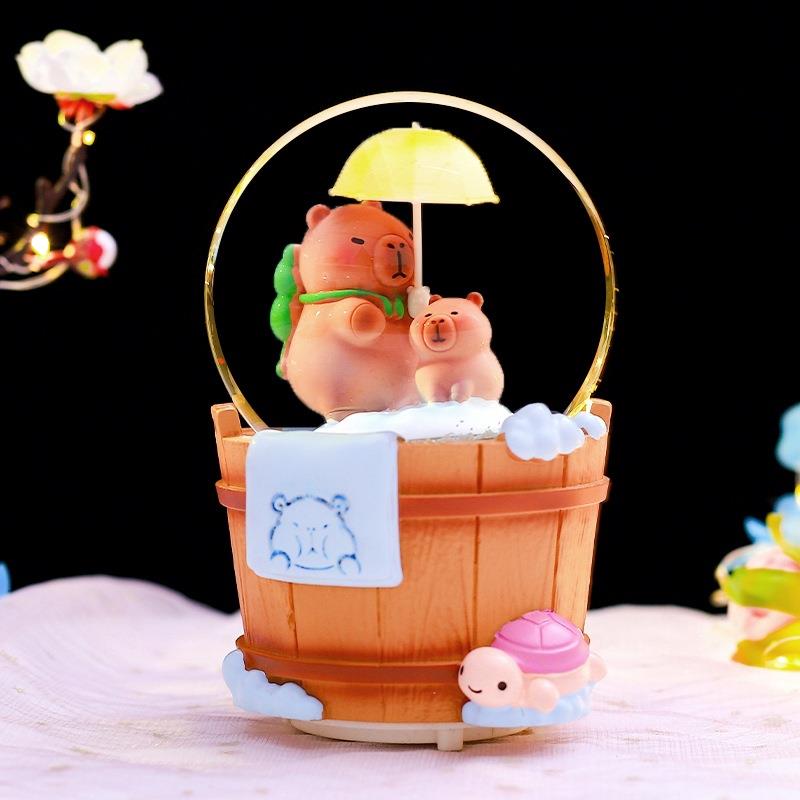 新款水豚卡皮巴拉卡通水晶球飘雪发光八音盒摆件儿童房装饰品