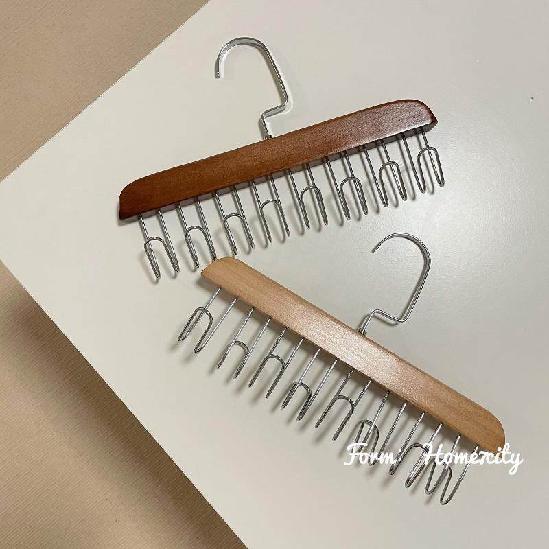 ZQins木制8钩12钩多功能衣架宿舍衣柜吊带收纳架原木色晾晒架