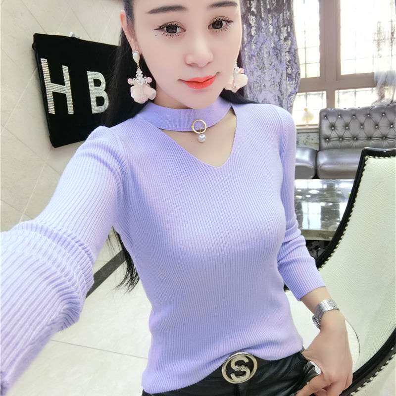 春秋新款针织衫V领挂脖毛衣打底衫2020女装韩版修身显瘦套头上衣|msdalam kategori Butik wanita / wanita, sweater bulu - dari Buy2taobao.com untuk memberikan perkhidmatan ejen Taobao profesional membeli