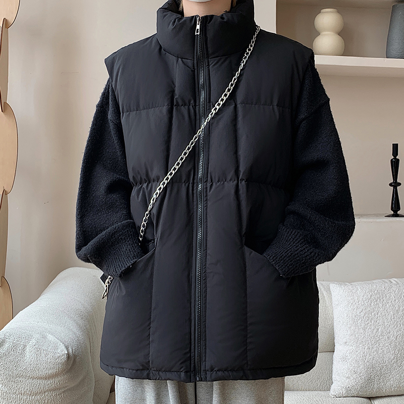 无袖宽松外穿潮流拉链秋冬季黑色