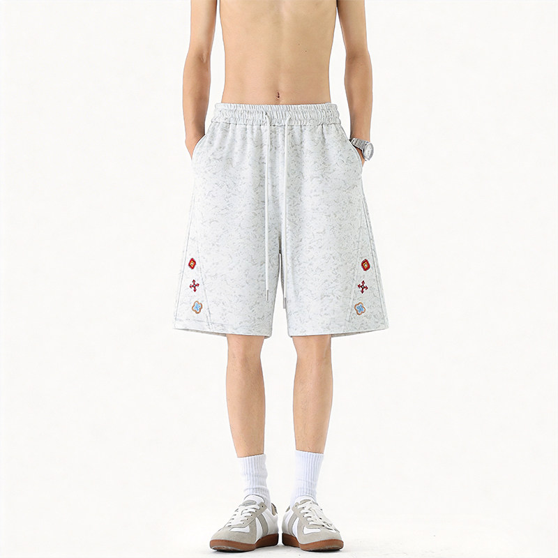 扎染刺绣2026夏季新款短裤男生宽松休闲五分裤松紧腰大码时尚卫裤