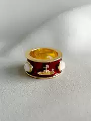 HOS Vivienne Westwood Inspired Saturn Vintage Enamel Mother of Pearl Stackable Ring for Men and Women Nana Style
