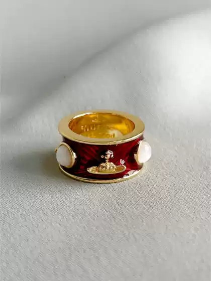 HOS Vivienne Westwood Saturn Vintage Enamel Mother of Pearl Stackable Unisex Ring Nana Style