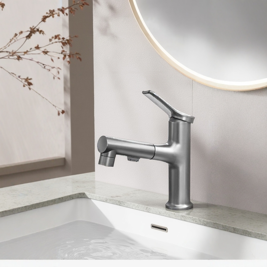 抽拉式抽拉面盆龙头冷热二合一卫生间洗脸双模式按键龙头水龙头