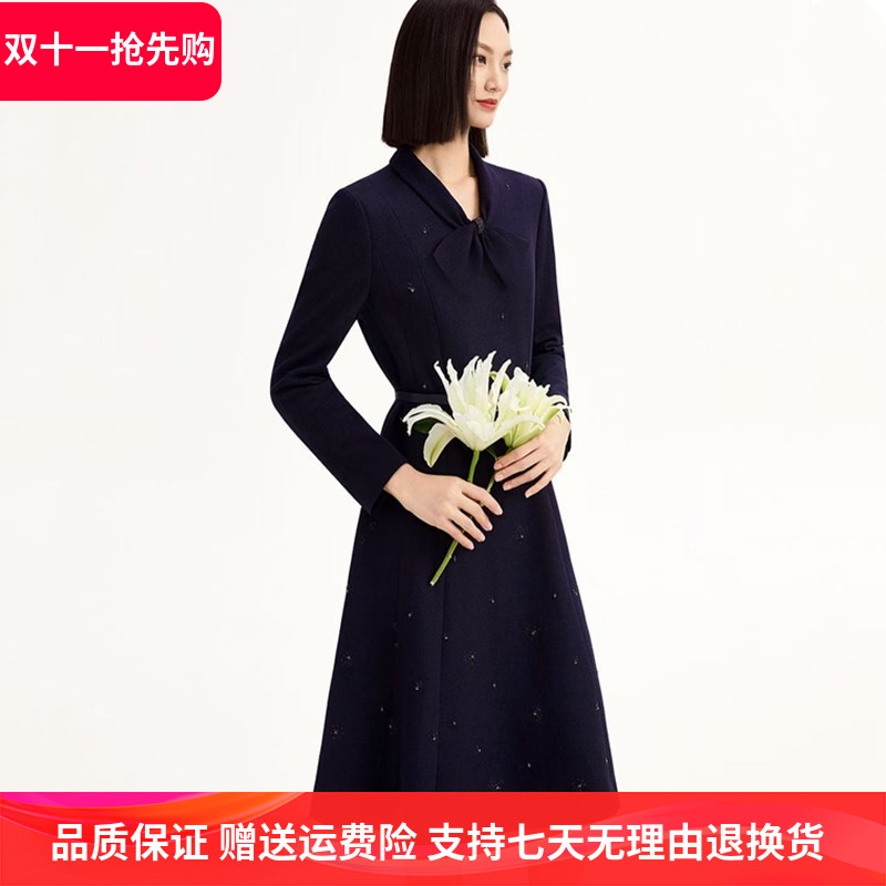 【绵羊毛】娜家商场同款女装2025秋冬新款刺绣钉珠通勤显瘦连衣裙