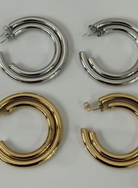 法式hoops耳圈刘亦菲们都在戴百搭鼻祖钛钢镀金不掉色夸张耳环女