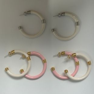 金靖同款 耳環(huán)西班牙度假風(fēng)彩色波波粉爽朗金白撞色感925銀針耳圈
