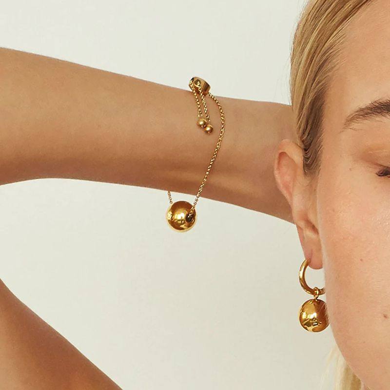 唐艺昕同款耳环金属感圆圆小球球吊坠套装钛钢镀金不掉色项链手链