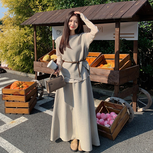 慵懒轻熟风松弛感马甲套装裙搭配T恤半身裙三件套 5872-P175-K248