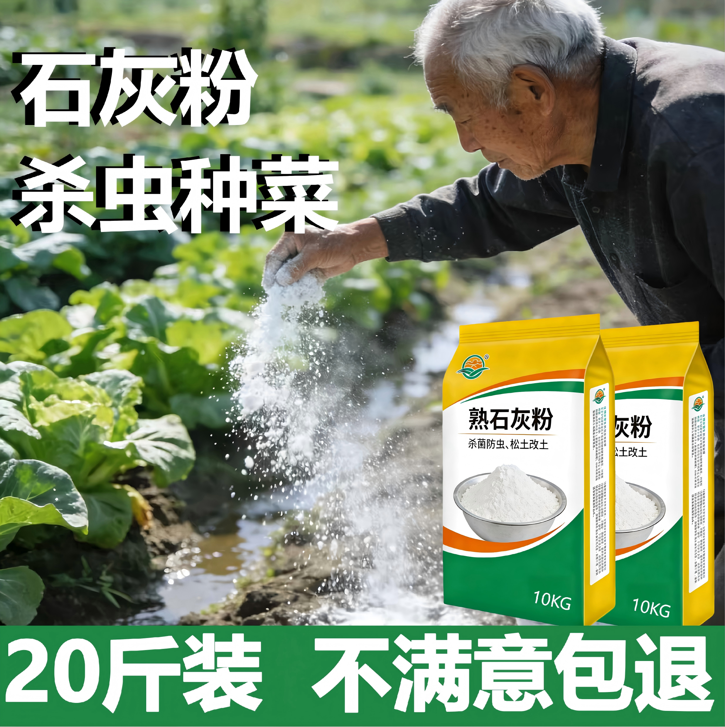 生石灰粉杀虫种菜石灰粉杀虫种菜熟石灰粉20斤高纯度菜地土壤杀菌