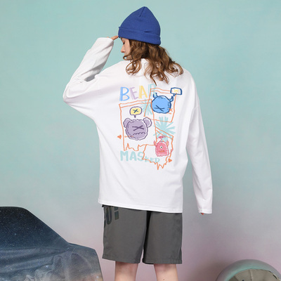 纯棉慵懒风长袖蕊如t恤女宽松