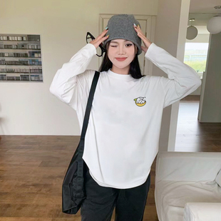 慵懒风百搭正肩上衣 爆款 oversize宽松休闲白色长袖 t恤女2025新款