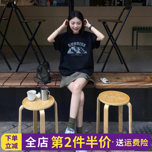 街头风设计感小众潮牌百搭休闲短袖t恤女oversize宽松重磅半袖夏