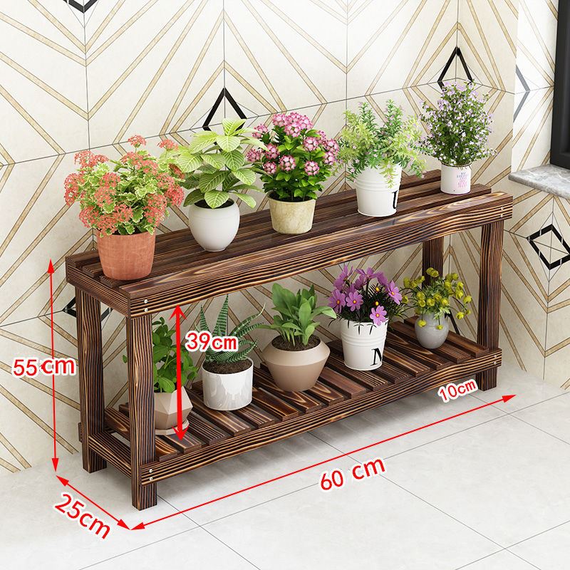 双层花架简约落地木质多层小花盆架子实木碳化阳台实惠专用实用