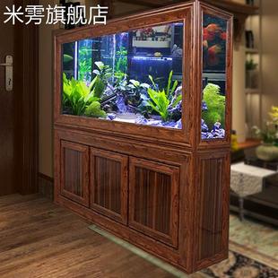 生态中式 鱼缸水族箱复古客厅家用中大型屏风玻璃底过滤超白静音