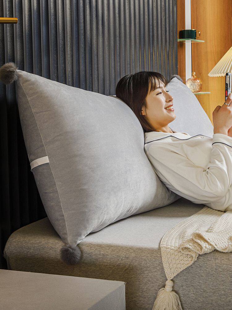 高级感 靠枕床头银灰大枕头靠垫长条床上靠背双人抱枕长方形软包