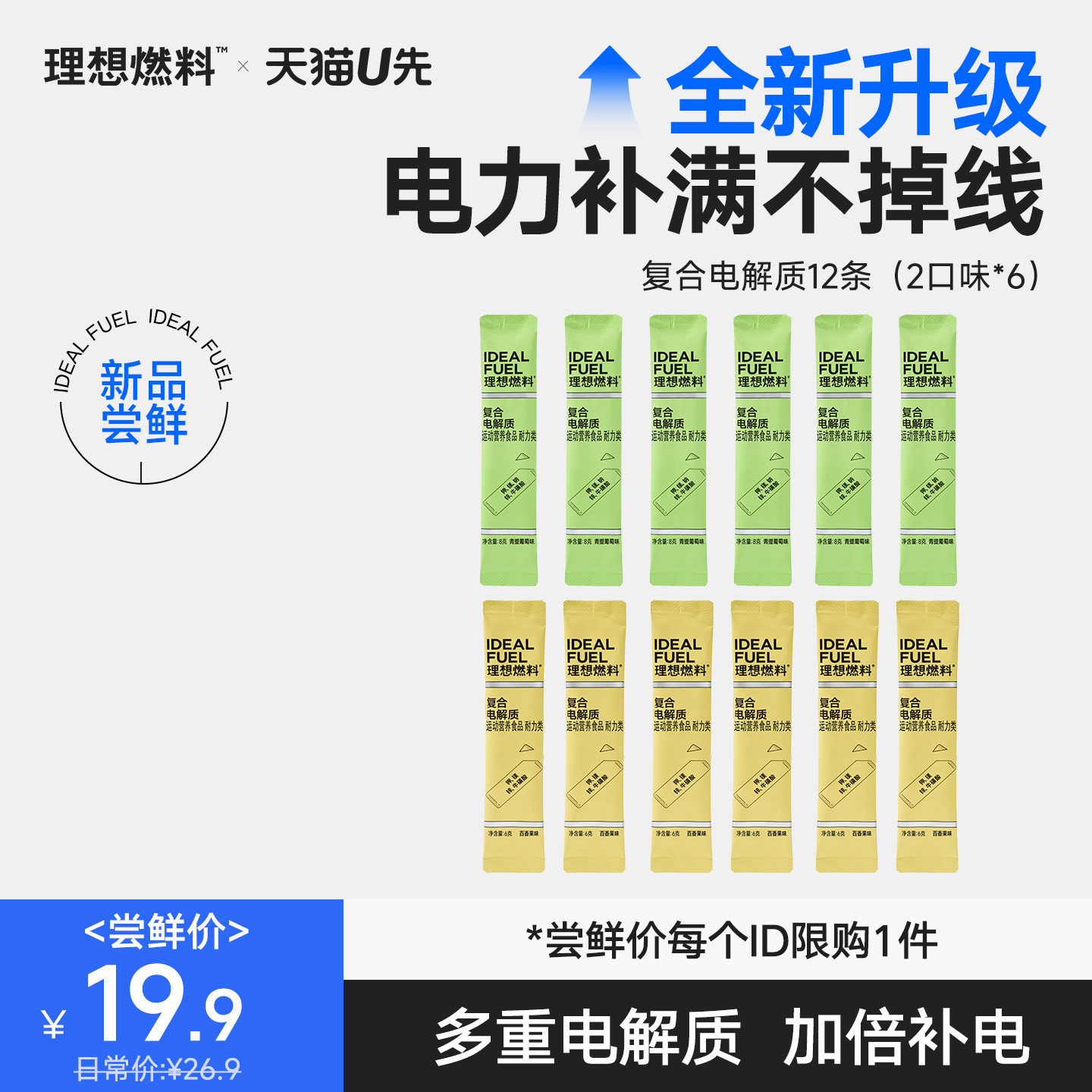 【尝鲜装】理想燃料生酮电解质粉冲剂运动健身饮料2口味各6条