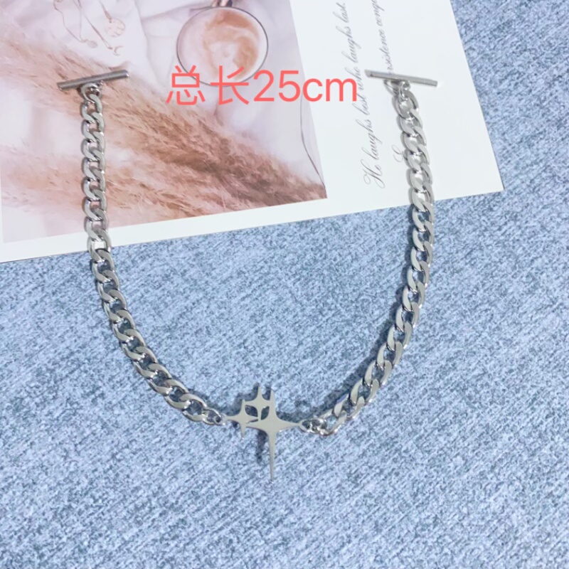 钛钢六芒星百搭嘻哈欧美气质ins领口链条不锈钢链条一字扣可拆卸