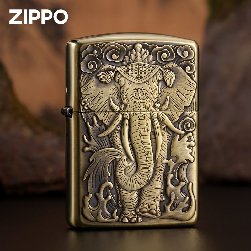 原装正品zippo之宝防风煤油打火机盔甲3D立体鬼王六牙神象收藏
