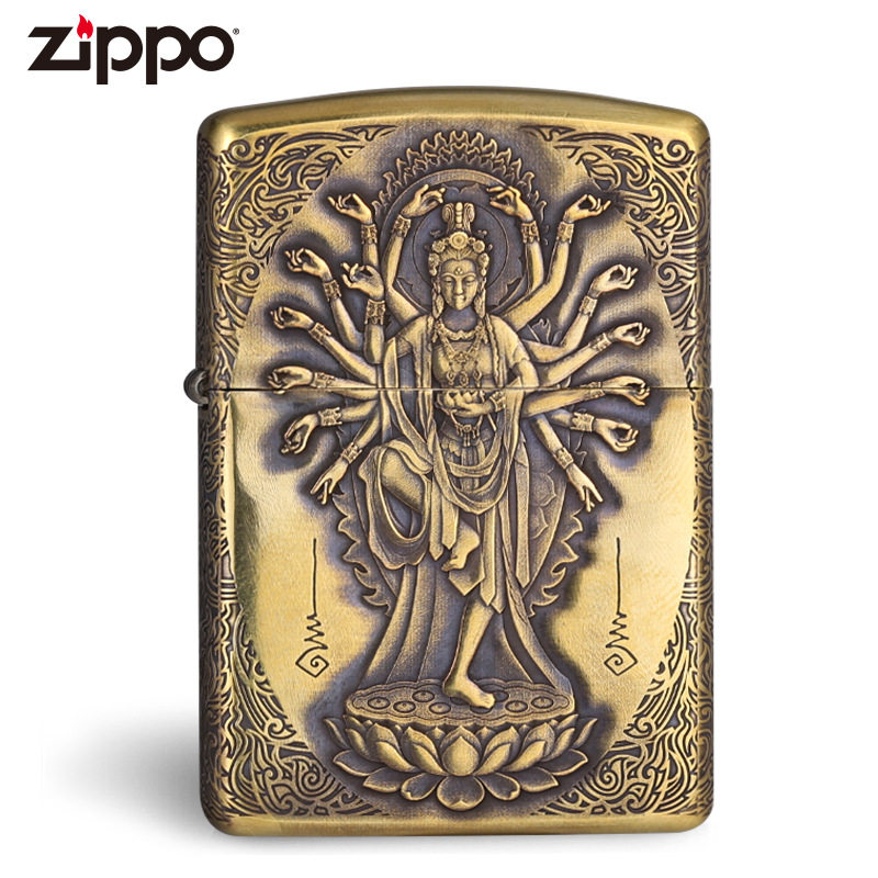 原装正品zippo之宝防风煤油打火机纯铜盔甲3D立体精雕千手观音