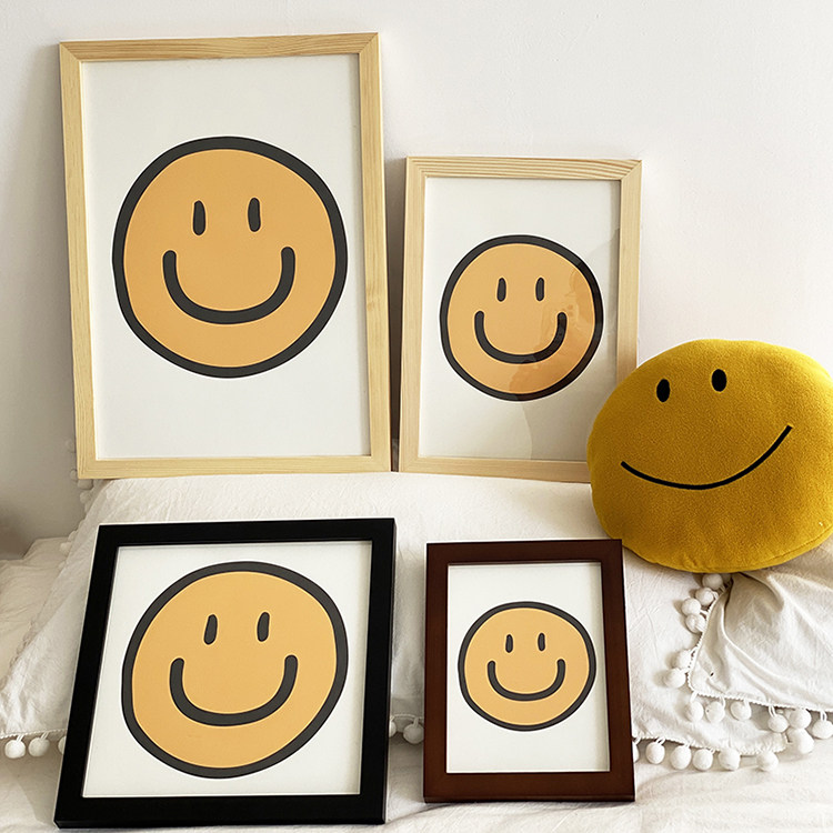 ins黄色笑脸超级治愈可爱家具软装办公生活美好一天实木框装饰画