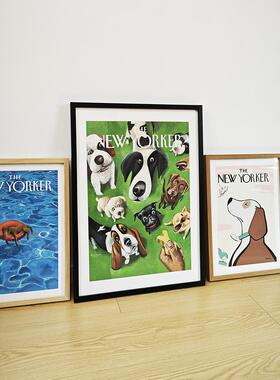 纽约客杂志封面插画之各种可爱宠物狗狗系列木框微喷墙挂装饰画
