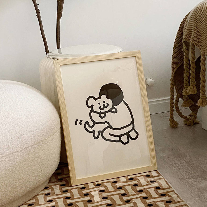 ns拥抱狗狗简笔画手工实木装饰画儿童房宿舍挂墙居家挂画摆件
