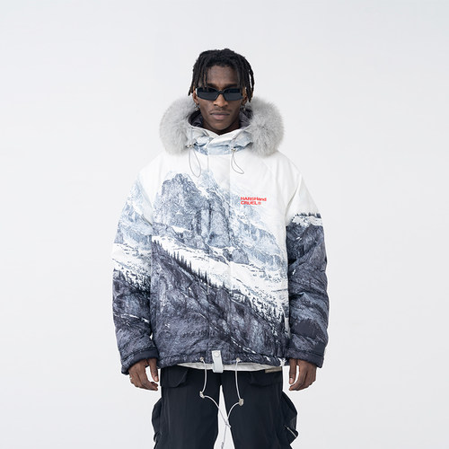 雪山羽绒棉服毛领羽绒棉服雪山