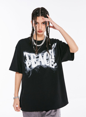 Teach Peace 21SS 烟雾LOGO短袖百搭宽松美式街头嘻哈国潮情侣T恤