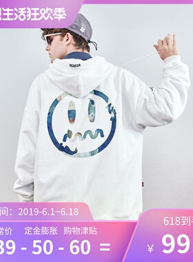 BEASTER 小恶魔鬼脸春秋款油画连帽卫衣男国潮牌情侣款复古套头衫