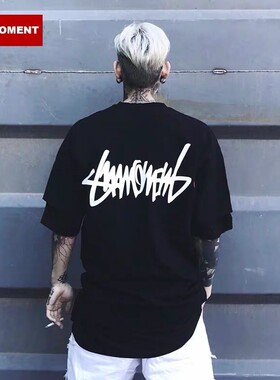 SuaMoment血爪抓痕基础字母T恤男潮流牌情侣宽松短袖Tee国潮半袖