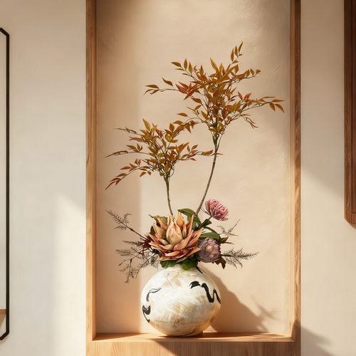 壁龛南天竹假花装饰玄关花艺