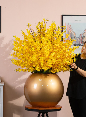 黄色跳舞兰大盆假花 酒店大堂高档仿真花插花 客厅高品质大型花i.