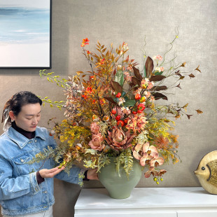 饰花 美拉德高级感仿真花复古风大花束落地假花大地色客厅老钱风装