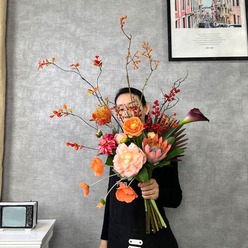 国风牡丹花仿真花束摆件桌面花艺客厅电视柜新中式帝王花餐桌装饰