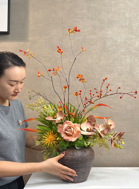 复古仿真花高级感逼真玫瑰仿生花餐桌花装饰假花客厅插花桌面摆花