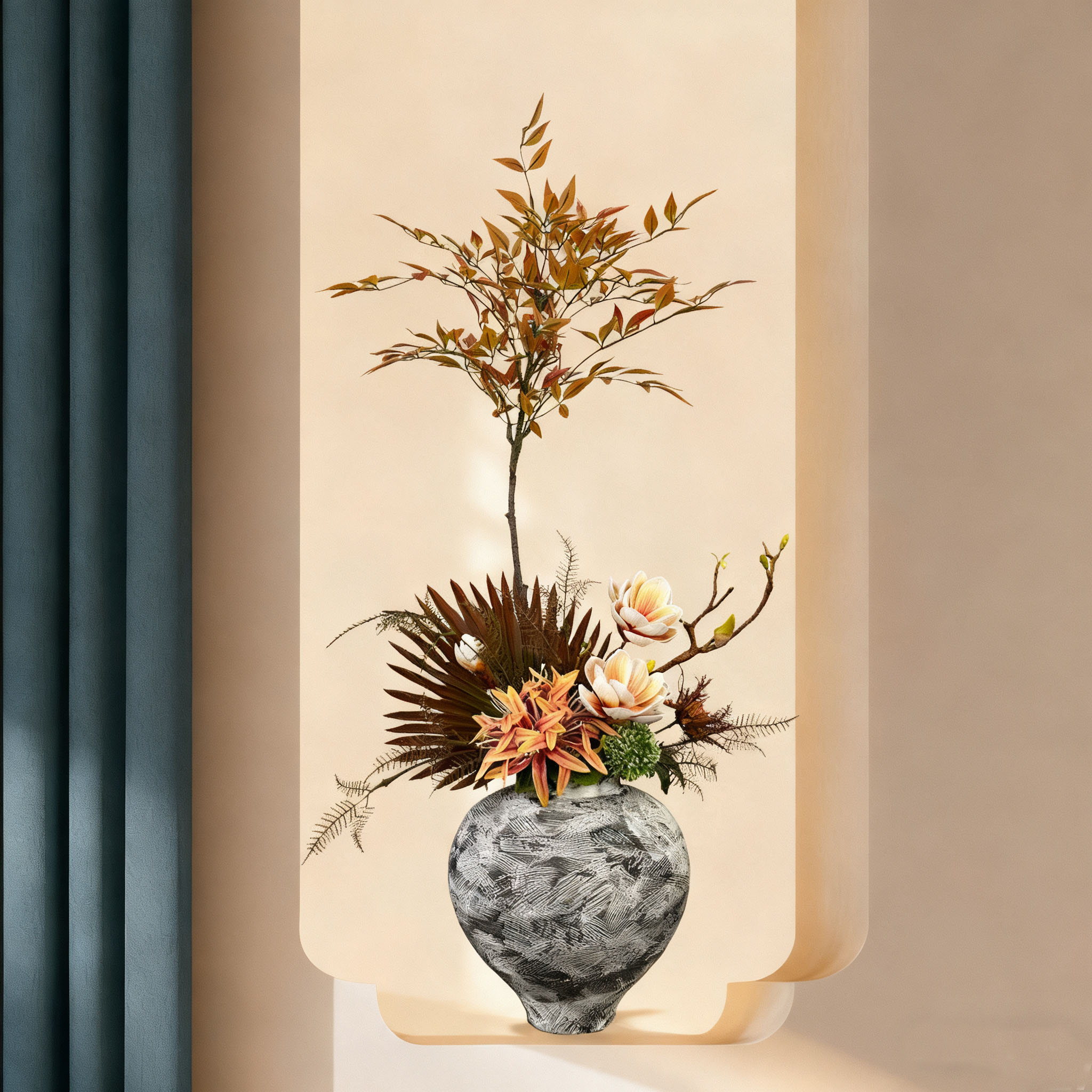 仿真花南天竹壁龛花艺国风假花