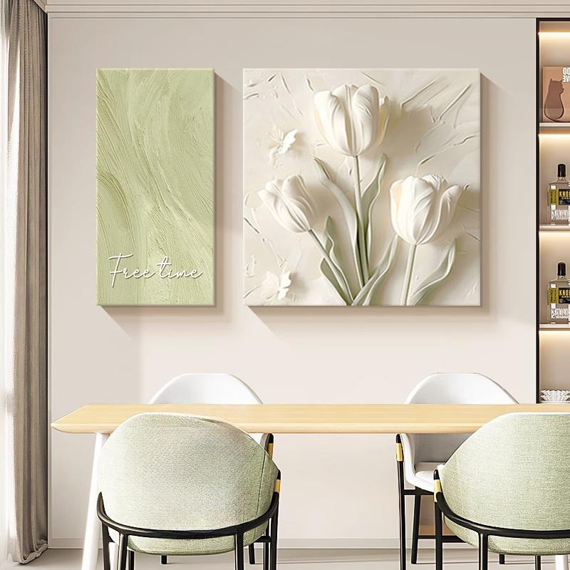 2025奶油风餐厅饭厅装饰画高级感抽象花卉肌理壁画餐桌背景墙挂画图片