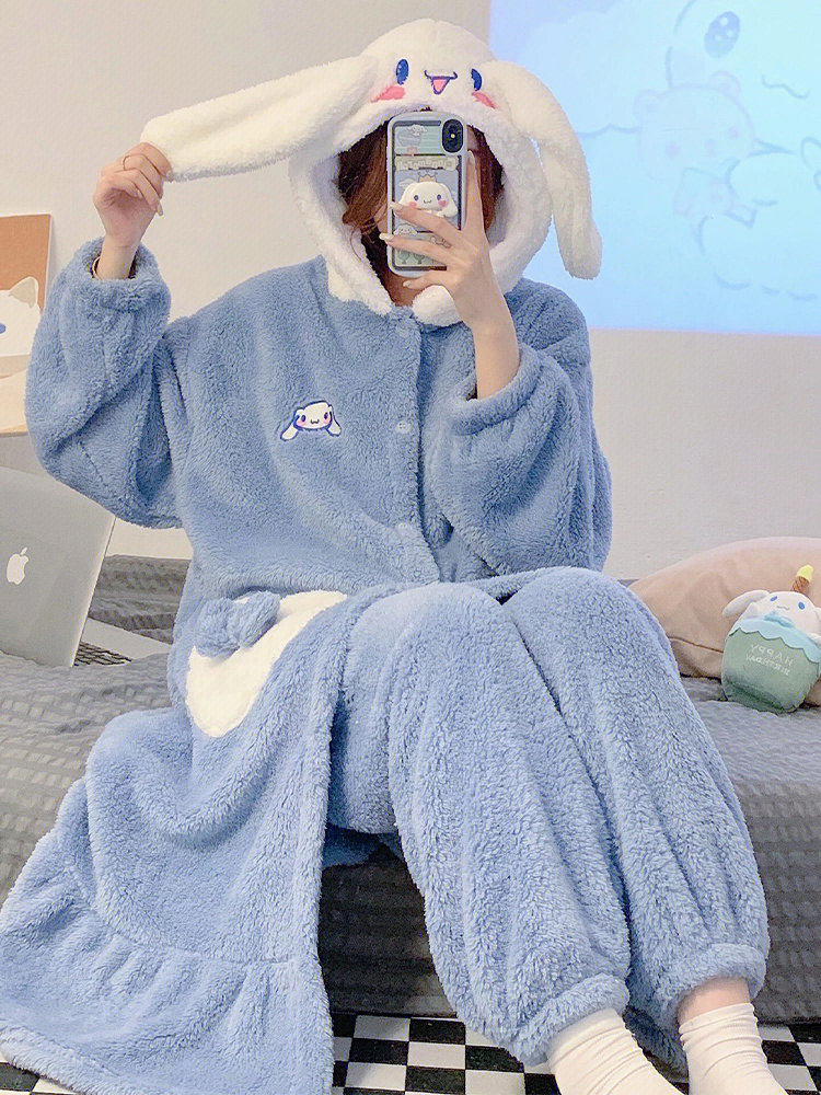 CINNAMON DOG PAJAMAS MILKY WOMENS 2023 NEW CORAL VELVET AUTUMN AND WINTER THIN DRESSING GOWNS ONE-PIECE CUTE LOUNGEWEAR