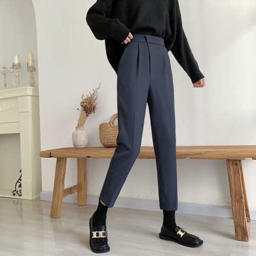 Real shooting real price high waist SLIM STRAIGHT casual pants design feeling versatile nine point pants