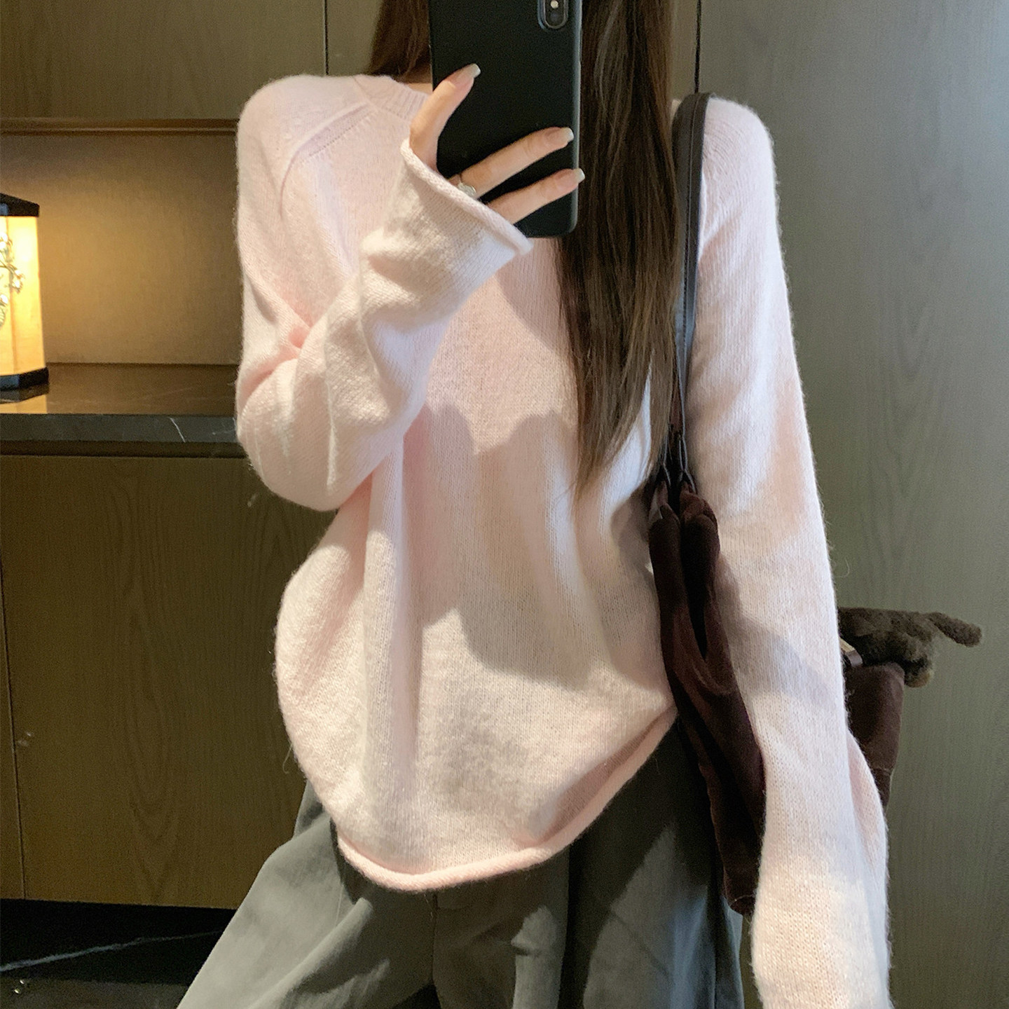 巨好看卷边针织衫宽松毛衣上衣女