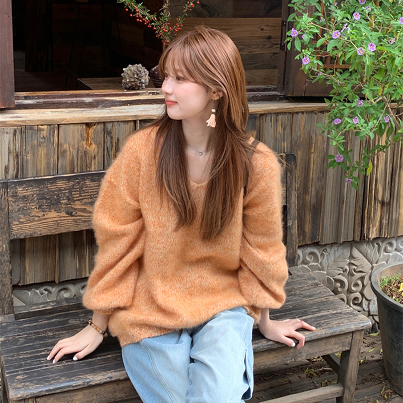 软糯v领套头毛衣慵懒宽松针织衫