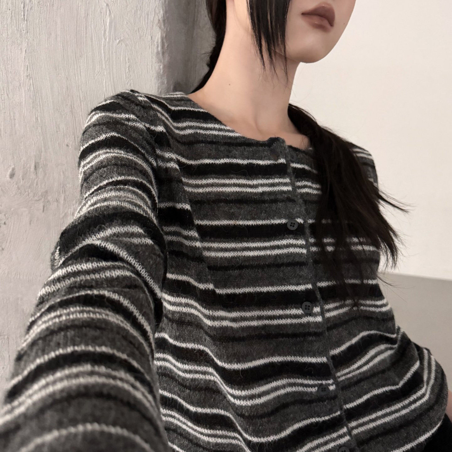 韩版复古休闲条纹开衫毛衣松弛感