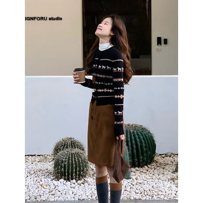 小香风费尔岛针织开衫修身短毛衣