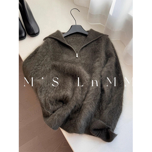 欧货老钱风绿色半拉链毛衣女秋冬高级感软糯翻领针织衫内搭上衣厚