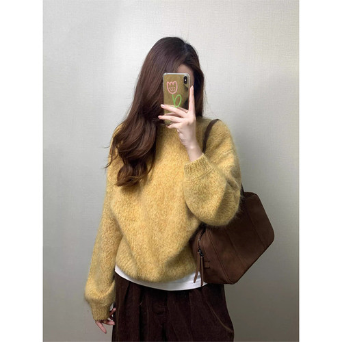 韩系复古套头毛衣宽松软糯针织衫