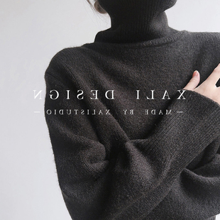 高级感黑色高领毛衣女秋冬可外穿内搭慵懒宽松加厚针织打底衫上衣